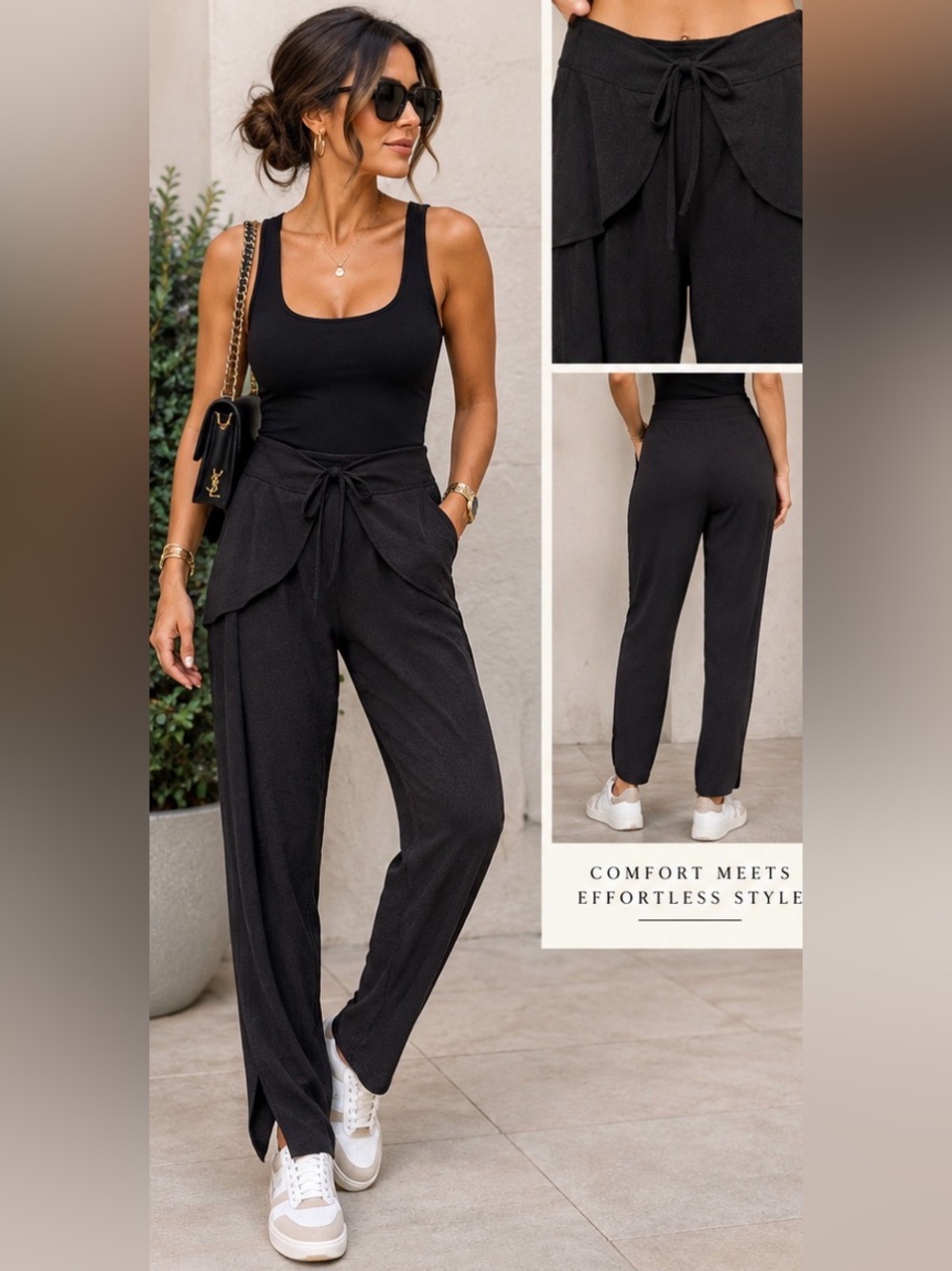 FP Movement Black High-Waist Tie Front Lounge Pants - Women/L